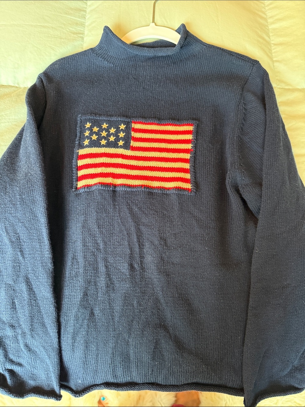 Tuckernuck Navy Knit Sweater with Red & Yellow Flag Patch